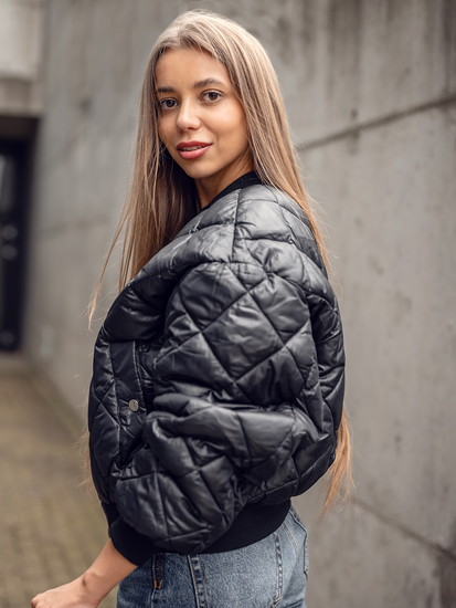 Черно капитонирано дамско бомбър яке Bolf J9089
