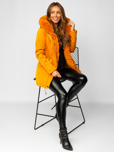 Дамска зимна парка с качулка в цвят камел Bolf 5M762