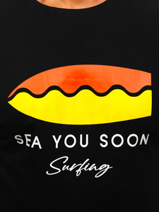 Черна памучна мъжка тениска с щампа Bolf MPO3457