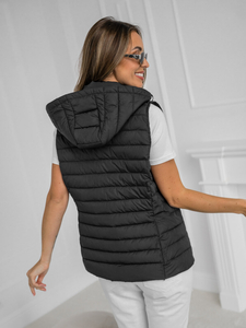 Черен капитониран дамски елек с качулка Bolf 16M9150