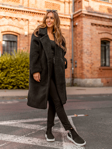 Черно дълго дамско топло зимно палто Bolf AN105