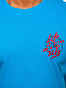 Синя памучна мъжка тениска с щампа Bolf MPO3555