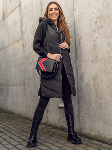 Черен дълъг дамски капитониран елек с две лица Bolf B8022A