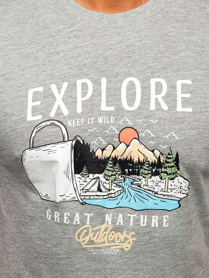 Мъжка сива памучна тениска с щампа Bolf MPO3485