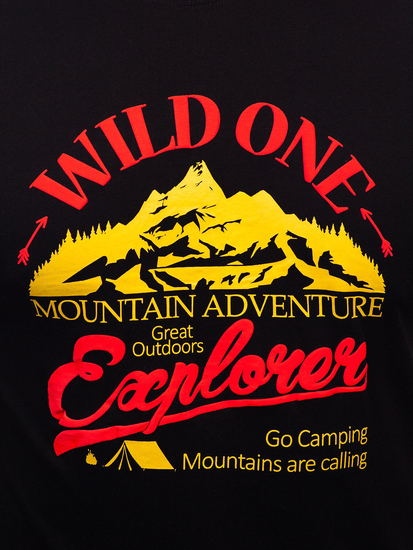 Черна памучна мъжка тениска с щампа Bolf MPO3484