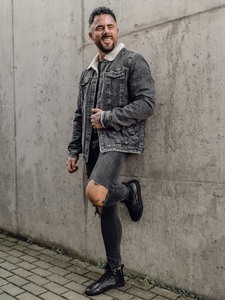 Черно мъжко дънково яке тип trucker с ватирана подплата Bolf 1160