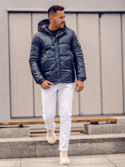Тъмносиньо капитонирано зимно мъжко спортно яке Bolf EX2125A