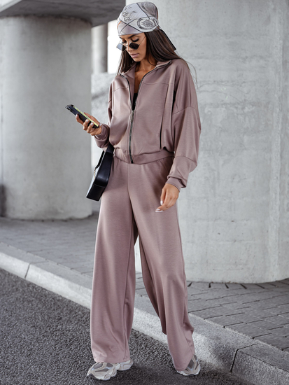 Дамски двуцветен спортен комплект с цип капучино Bolf 821109