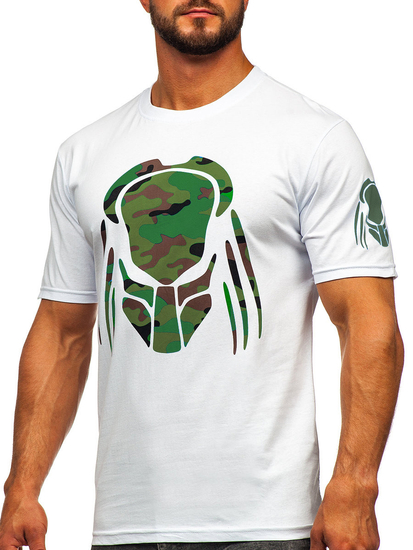 Бяла памучна мъжка тениска с щампа Bolf 192379