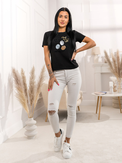 Черна дамска тениска с щампа Bolf 95T2519