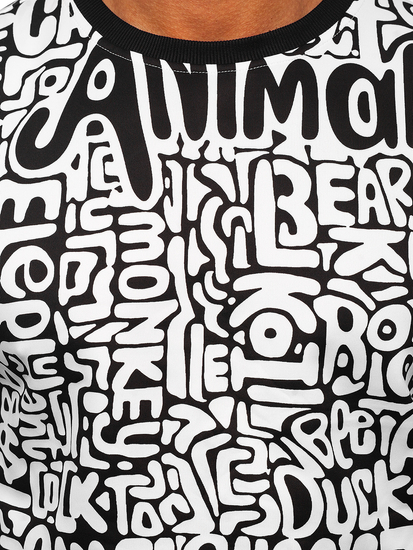 Чернo-бял мъжки суитшърт без качулка с принт Bolf 8B1131