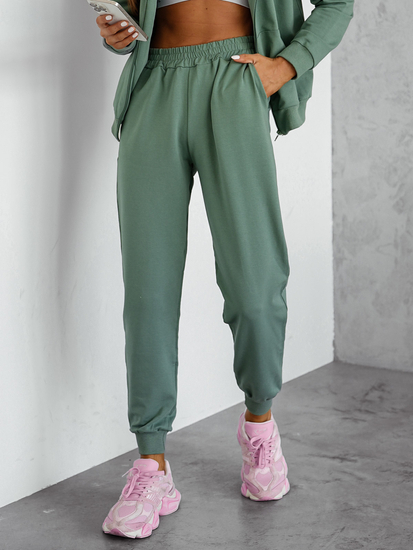 Дамски двуцветен спортен комплект с качулка каки Bolf 821110