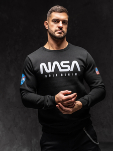 Черен мъжки суичър с щампа без качулка BOLF 146955B