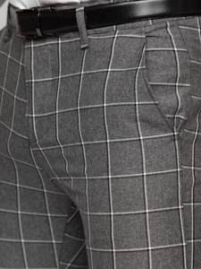 Антрацитни карирани мъжки панталони чино Bolf 0044