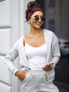 Дамски двуцветен спортен комплект с качулка меланжов Bolf 821110