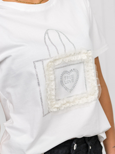 Бяла дамска тениска с апликация Bolf 97T2102