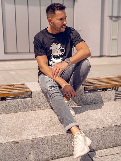 Черна памучна мъжка тениска с щампа Bolf KS1997A