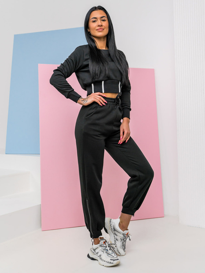 Черен дамски спортен комплект oversize от две части Bolf 8C78