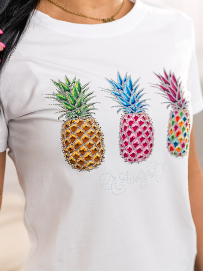 Бяла дамска тениска с апликация Bolf 95T2522