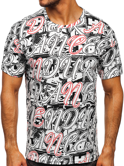 Бяла мъжка тениска с принт Bolf 14906