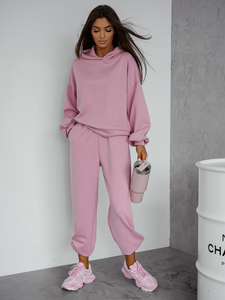 Дамски двуцветен спортен комплект с качулка пудров Bolf 525