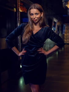 Черна плюшена дамска рокля с набор Bolf Bellisima