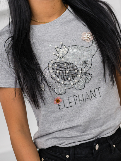 Сива дамска тениска с апликация Bolf 96T625