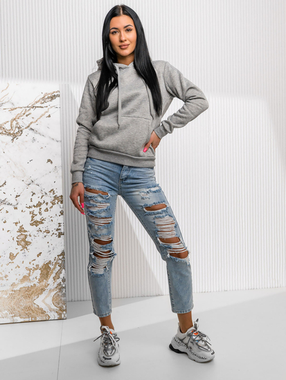 Дамски сив суичър тип кенгуру Bolf W02A1