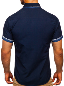 Мъжка риза с къс ръкав тъмносиня Bolf 2911-1