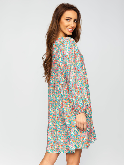 Зелена дамска рокля с цветя Bolf 3019