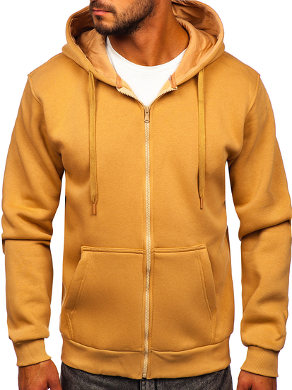 Кафяв плътен мъжки суитшърт с качулка и цип Bolf 2008