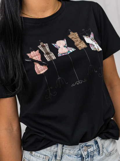 Черна дамска тениска с апликация Bolf 97T2111