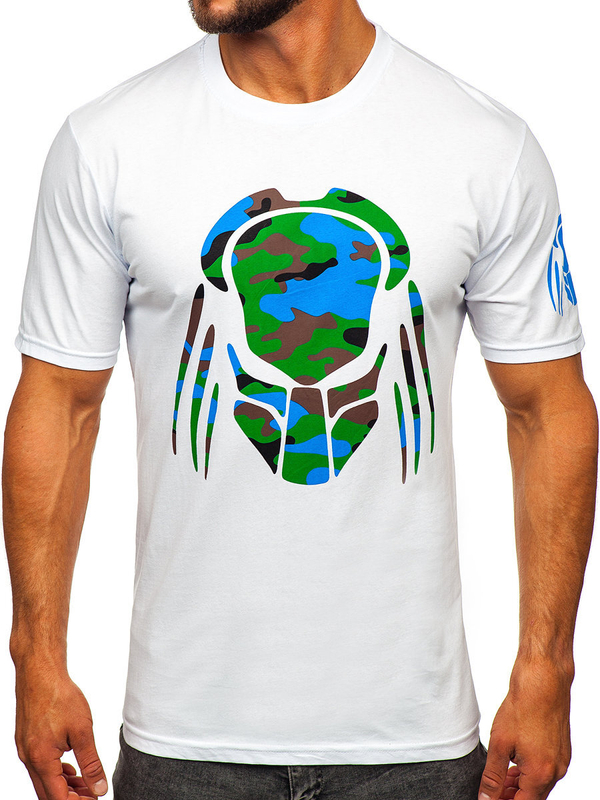 Бяла памучна мъжка тениска с щампа Bolf 192379-1