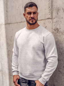 Светлoсив плътен мъжки суичър без качулка Bolf 2001A