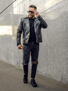 Черно кожено мъжко рокерско яке Bolf 11Z8014