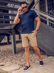 Мъжка тениска без принт с V-образно деколте тъмносиня Bolf 192131