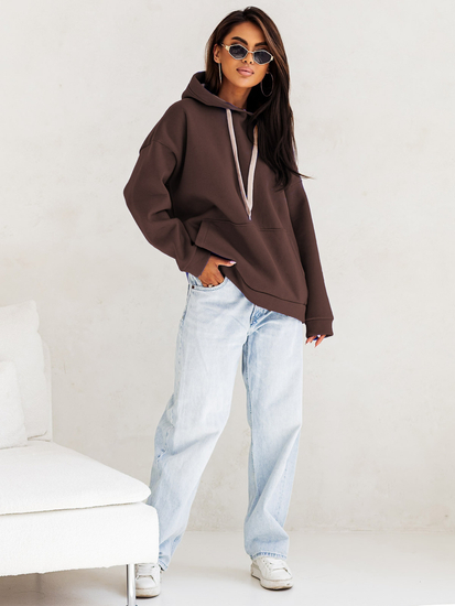 Дамски подплатен суитшърт с качулка шоколадов Bolf 82131