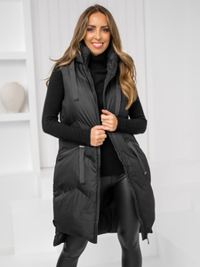 Черен дълъг капитониран дамски елек Bolf 5M788