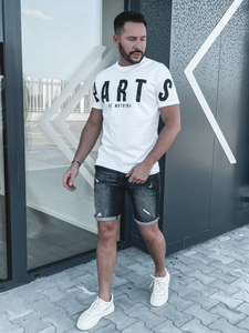 Бяла памучна мъжка тениска с принт Bolf 1180