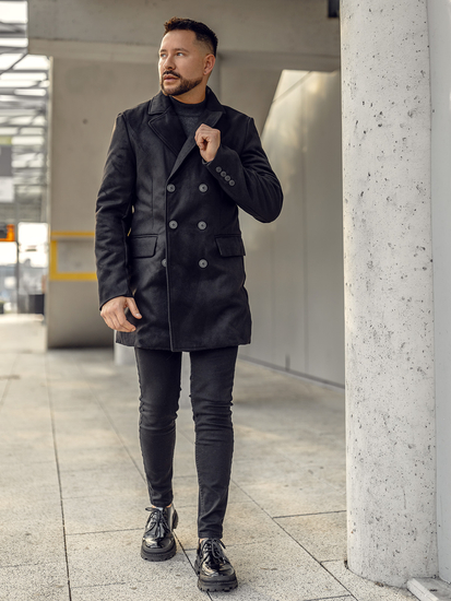 Черно дълго двуредно мъжко зимно палто Bolf 79B3A2-073
