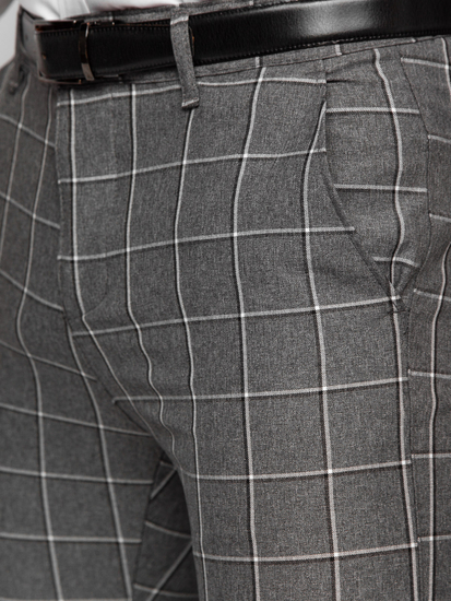 Антрацитни карирани мъжки панталони чино Bolf 0044