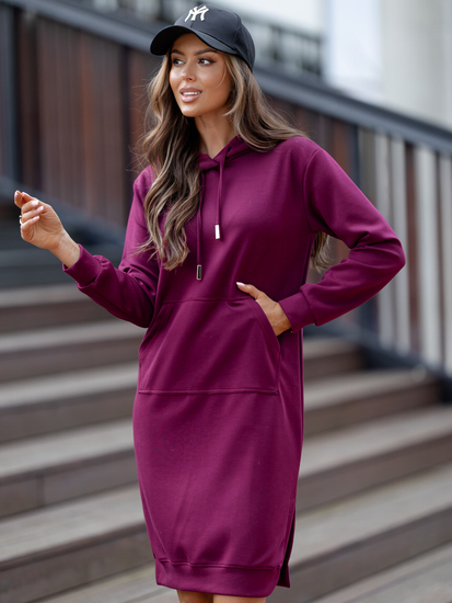 Дамска спортна рокля с качулка бордо Bolf 523