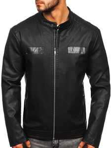 Мъжко кожено яке черно Bolf 1122
