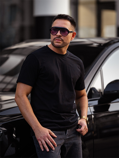 Мъжка тениска без принт черна Bolf 14291