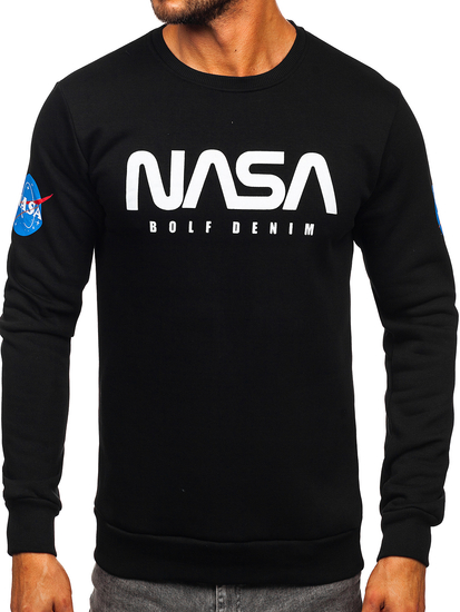 Черен мъжки суитшърт с принт и без качулка BOLF 146955