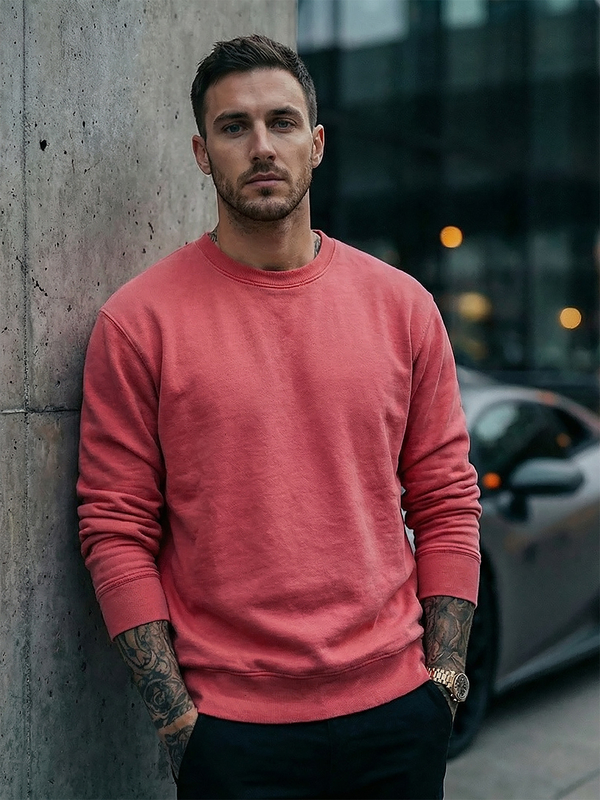 Плътен мъжки суитшърт без качулка в цвят сьомга Bolf 2001