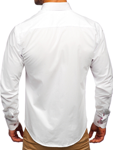 Мъжка елегантна риза с дълъг ръкав бяло-розова Bolf 4744