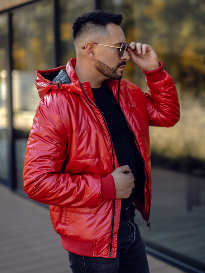Червено капитонирано мъжко преходно спортно яке Bolf 2143