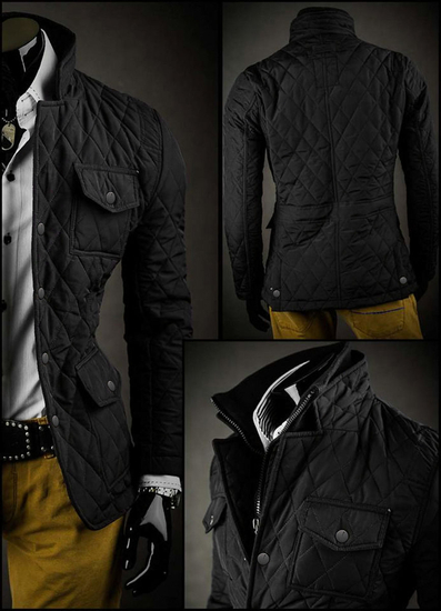 Черно елегантно капитонирано мъжко яке Bolf 802A