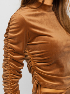 Кафяв велурен  анцуг дамски Bolf 7511